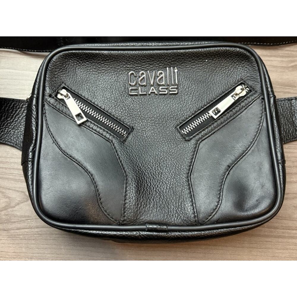 Cavalli Class Black Fanny Bag Purse Stitch Med Size.